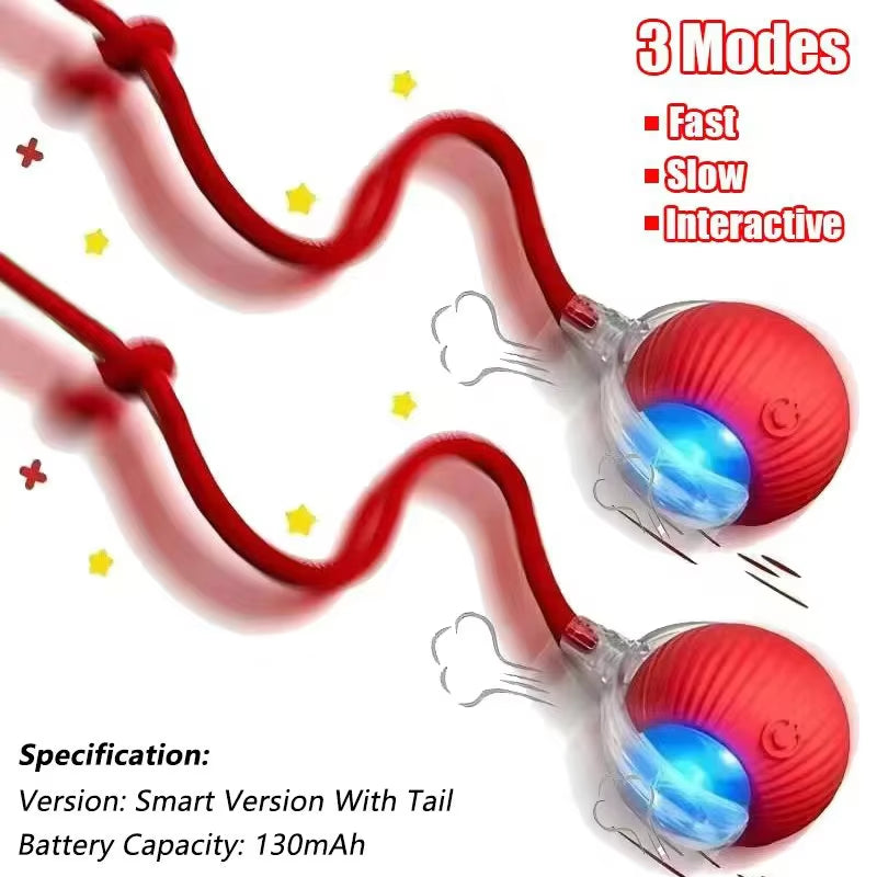 New Cat Interactive Ball Toy Automatic Rolling Ball Faux Tail Rechargeable Smart Pet Electric Toy Dog Cat Training Imitate Mouse