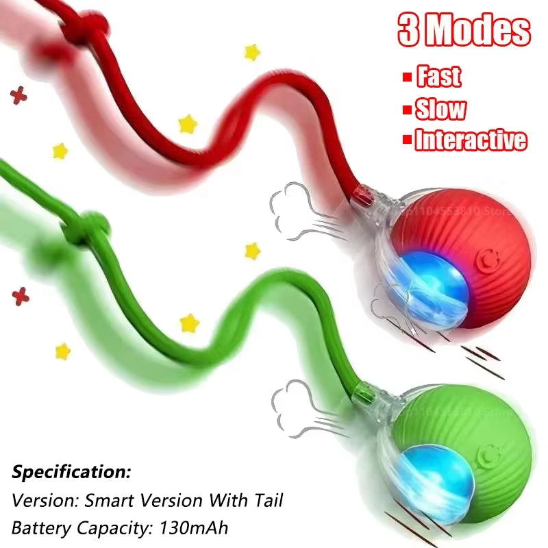 New Cat Interactive Ball Toy Automatic Rolling Ball Faux Tail Rechargeable Smart Pet Electric Toy Dog Cat Training Imitate Mouse