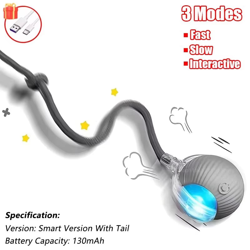 New Cat Interactive Ball Toy Automatic Rolling Ball Faux Tail Rechargeable Smart Pet Electric Toy Dog Cat Training Imitate Mouse