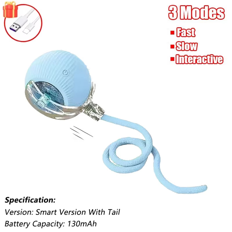 New Cat Interactive Ball Toy Automatic Rolling Ball Faux Tail Rechargeable Smart Pet Electric Toy Dog Cat Training Imitate Mouse