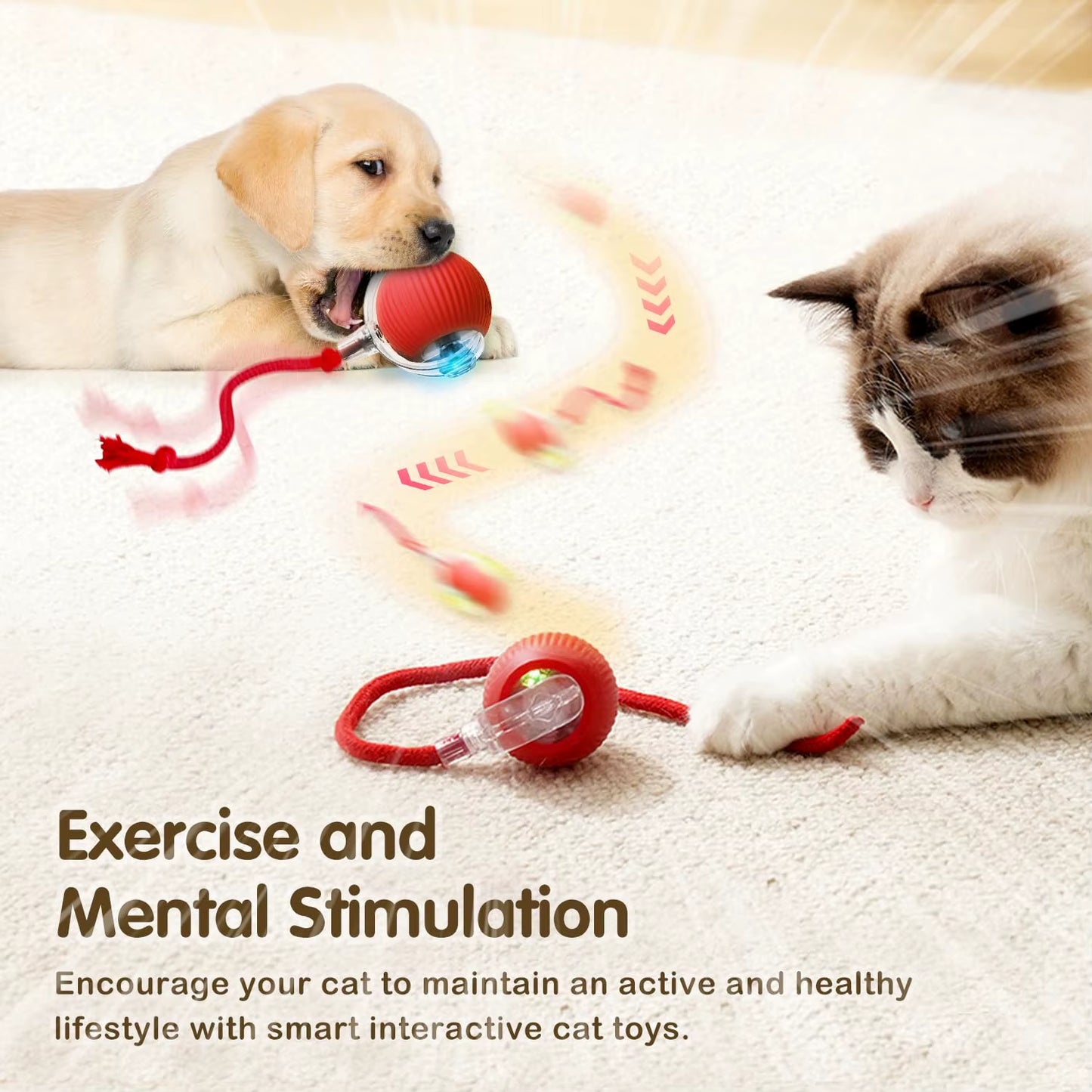 New Cat Interactive Ball Toy Automatic Rolling Ball Faux Tail Rechargeable Smart Pet Electric Toy Dog Cat Training Imitate Mouse