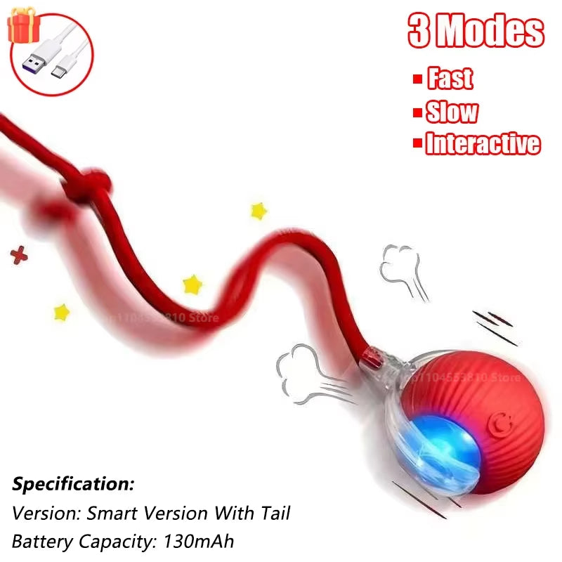 New Cat Interactive Ball Toy Automatic Rolling Ball Faux Tail Rechargeable Smart Pet Electric Toy Dog Cat Training Imitate Mouse
