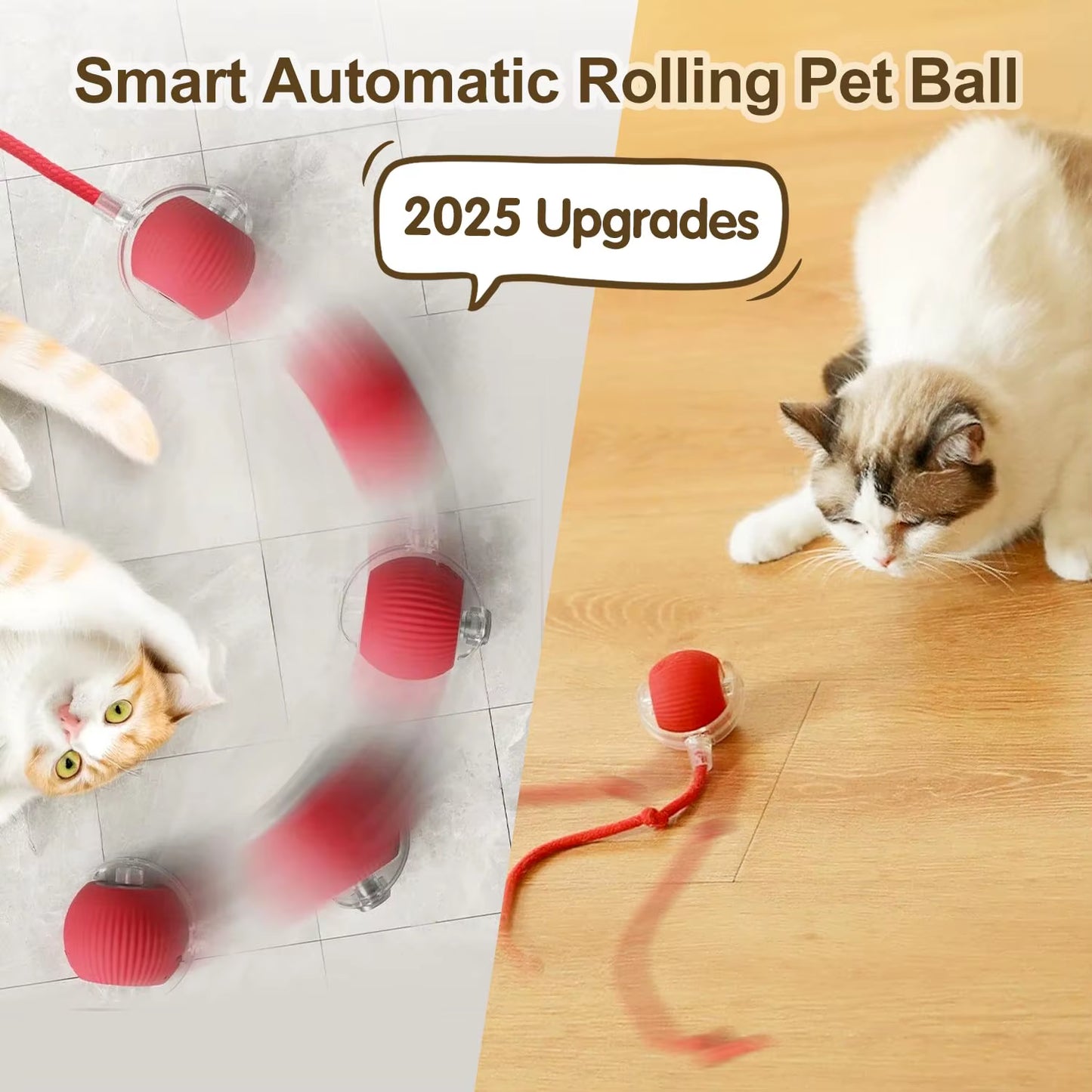 New Cat Interactive Ball Toy Automatic Rolling Ball Faux Tail Rechargeable Smart Pet Electric Toy Dog Cat Training Imitate Mouse
