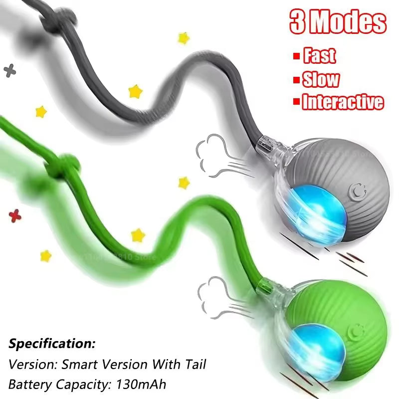 New Cat Interactive Ball Toy Automatic Rolling Ball Faux Tail Rechargeable Smart Pet Electric Toy Dog Cat Training Imitate Mouse