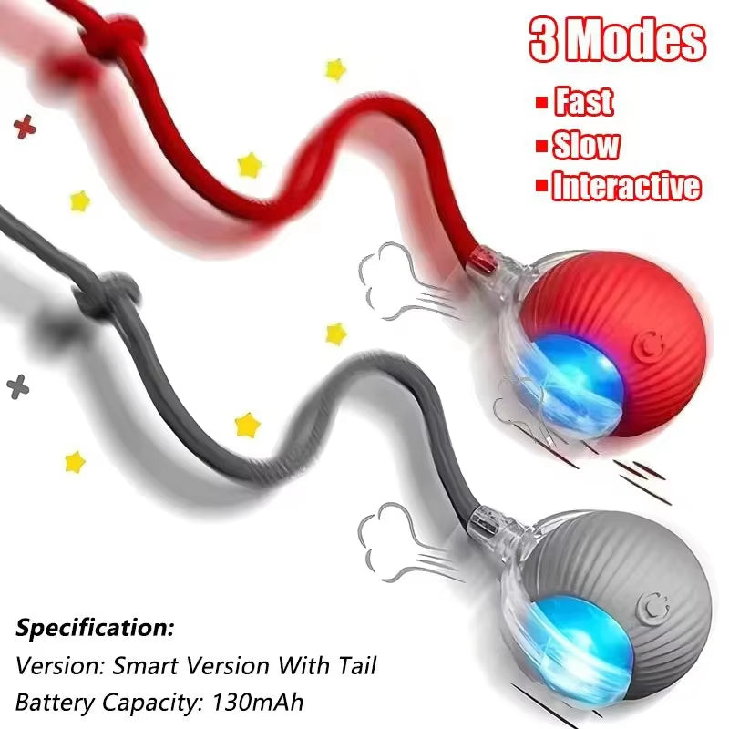 New Cat Interactive Ball Toy Automatic Rolling Ball Faux Tail Rechargeable Smart Pet Electric Toy Dog Cat Training Imitate Mouse