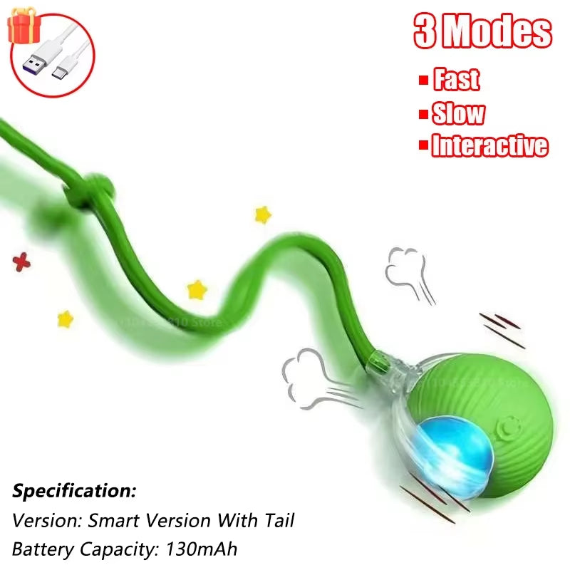 New Cat Interactive Ball Toy Automatic Rolling Ball Faux Tail Rechargeable Smart Pet Electric Toy Dog Cat Training Imitate Mouse