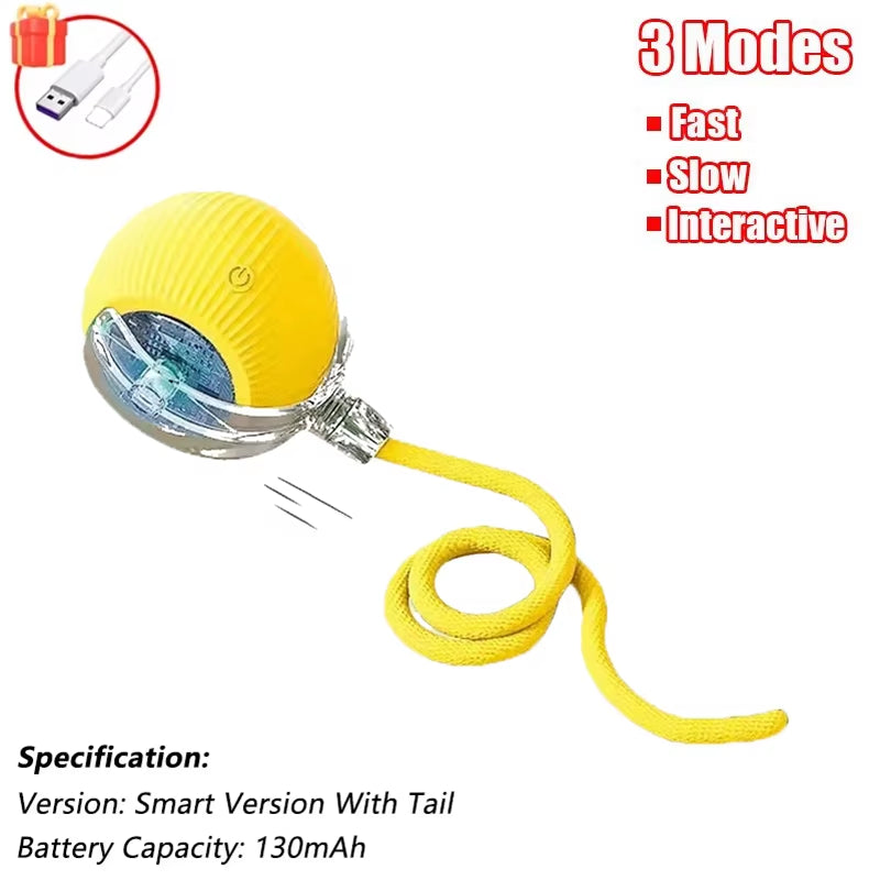 New Cat Interactive Ball Toy Automatic Rolling Ball Faux Tail Rechargeable Smart Pet Electric Toy Dog Cat Training Imitate Mouse