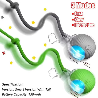 New Cat Interactive Ball Toy Automatic Rolling Ball Faux Tail Rechargeable Smart Pet Electric Toy Dog Cat Training Imitate Mouse