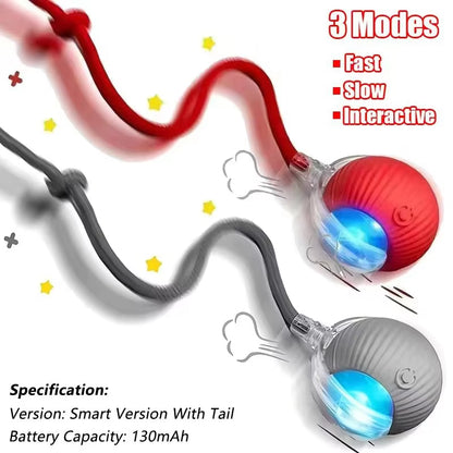 New Cat Interactive Ball Toy Automatic Rolling Ball Faux Tail Rechargeable Smart Pet Electric Toy Dog Cat Training Imitate Mouse