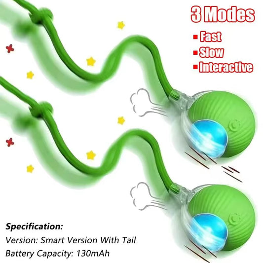New Cat Interactive Ball Toy Automatic Rolling Ball Faux Tail Rechargeable Smart Pet Electric Toy Dog Cat Training Imitate Mouse
